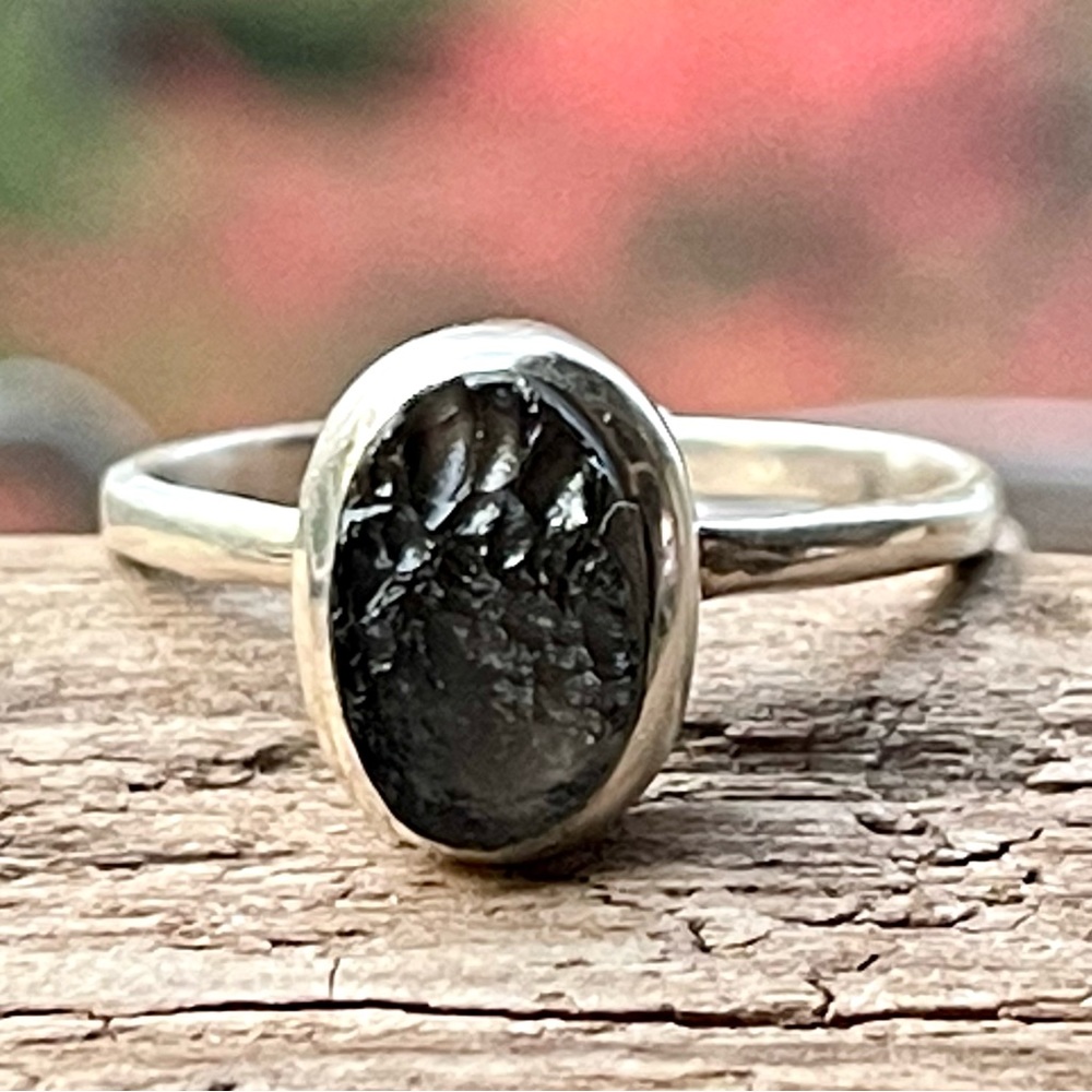 Natural Tektite Rough 925 Sterling Silver Ring | sz 8.5